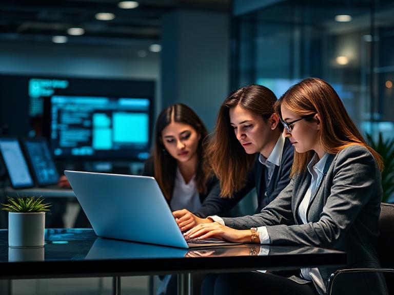 Happy employees working together